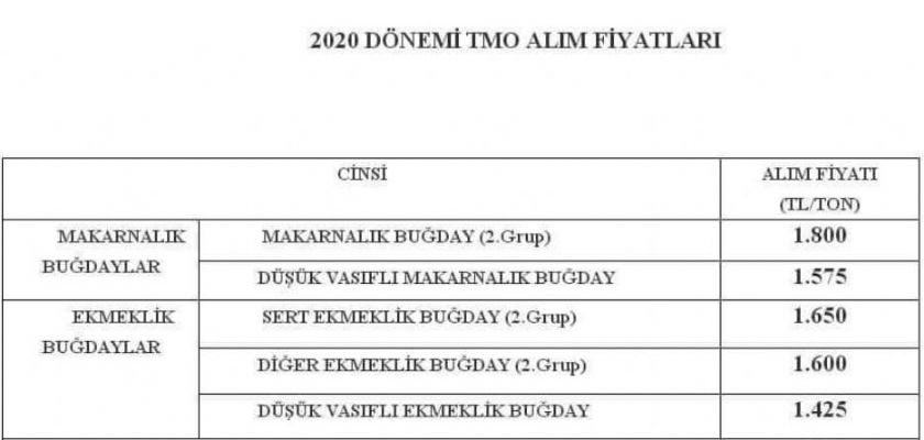 2020 YILI TMO HUBUBAT ALIM FİYATLARI AÇIKLANDI...